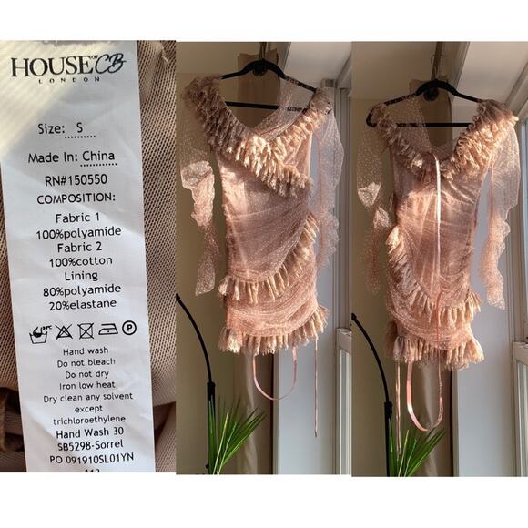 HOUSE OF CB/ Sorrel Blush Vintage Pink Polka Dot Ruffle Frill Lace Mini Dress - Picture 7 of 16
